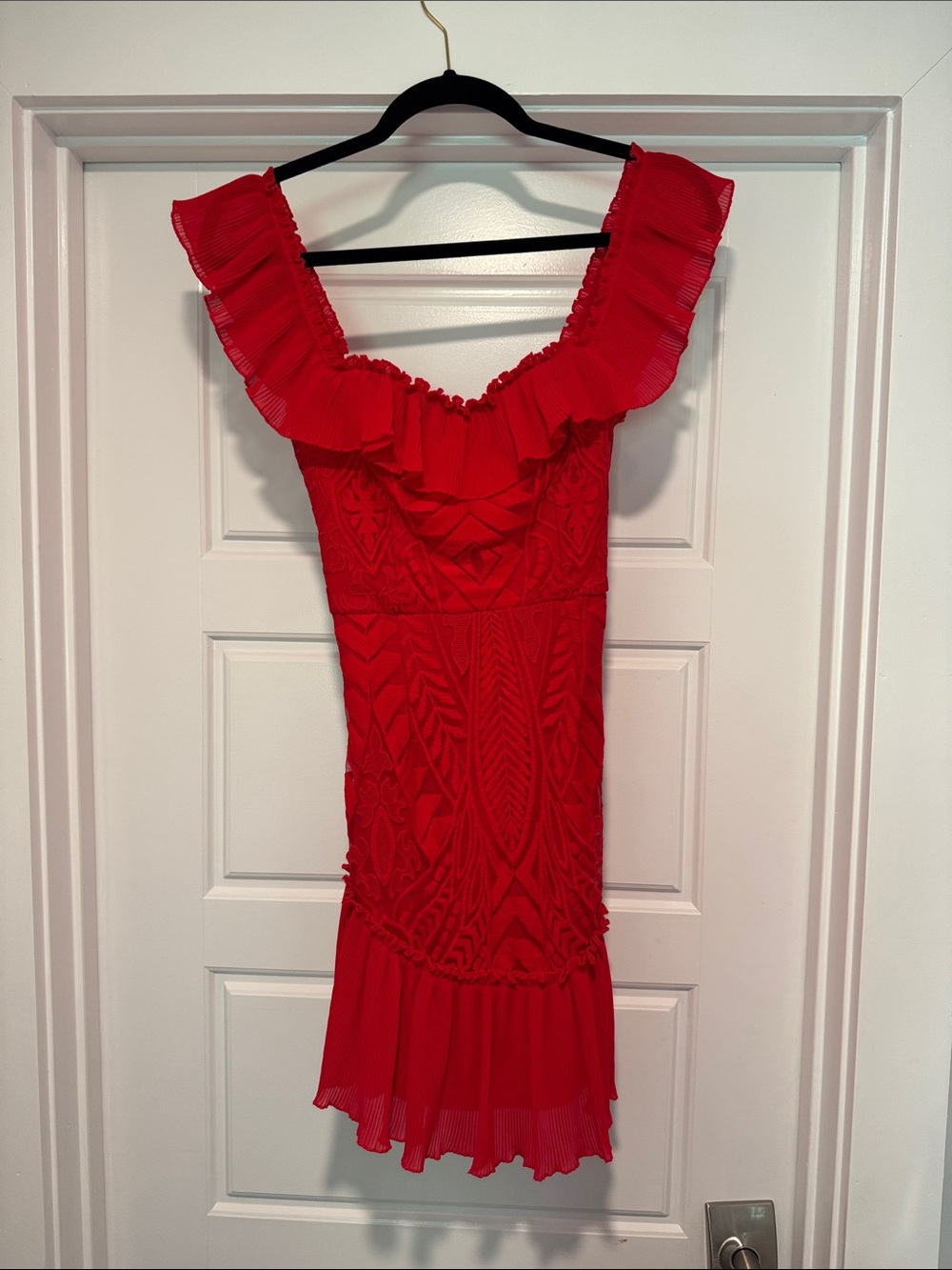 Angel Biba Red Ruffled Off-Shoulder Mini Dress